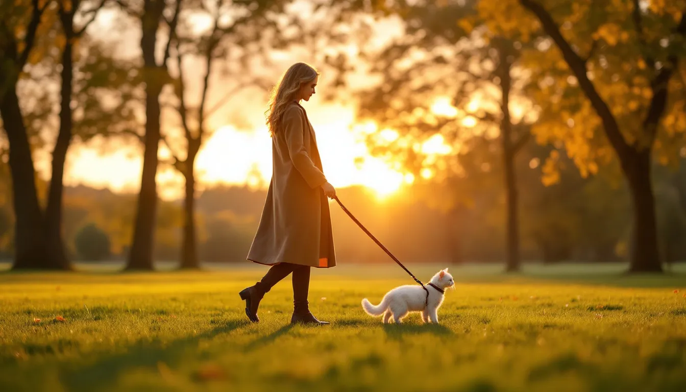 Lady walking her cat