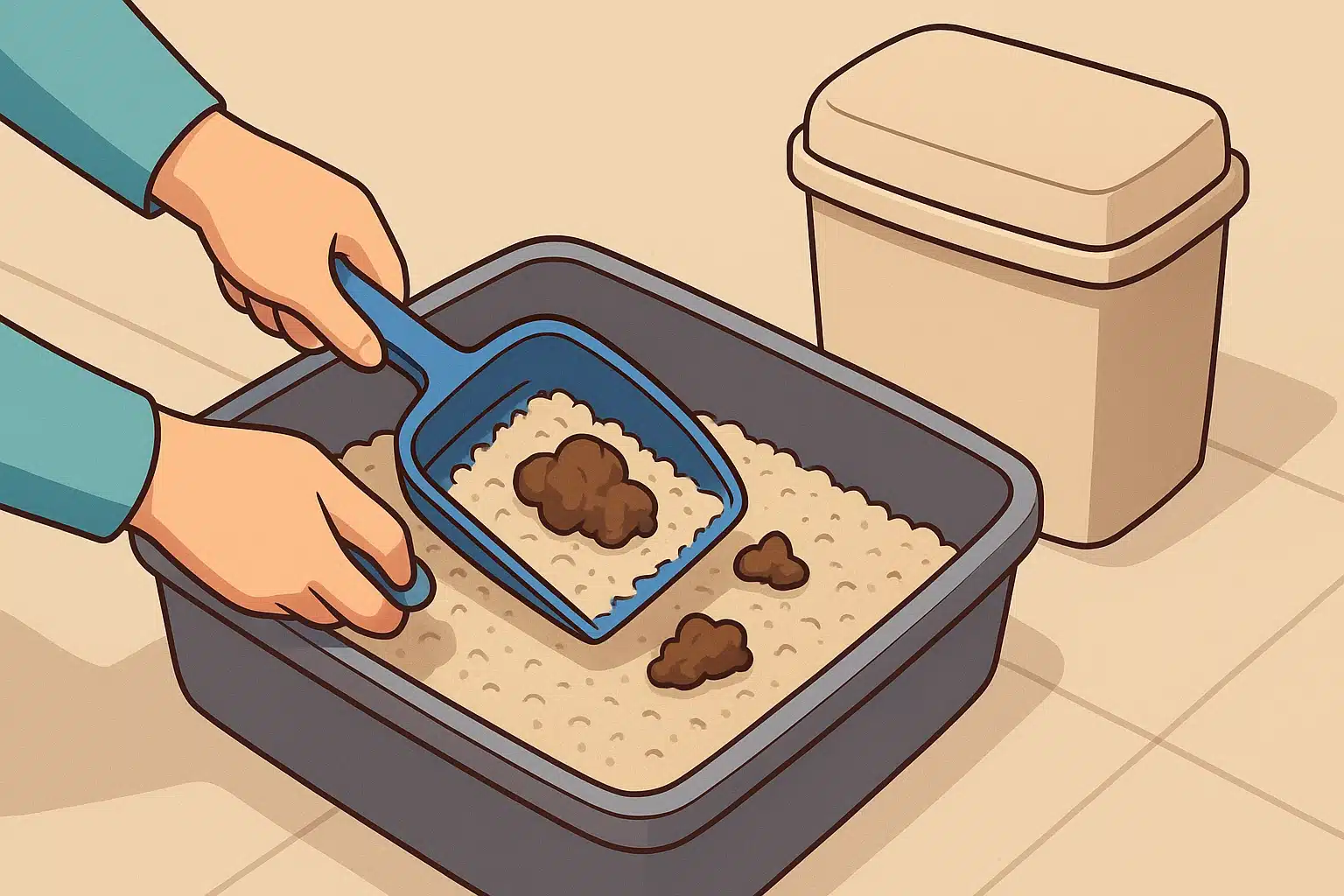 Top-down scooping litter into sealed bin