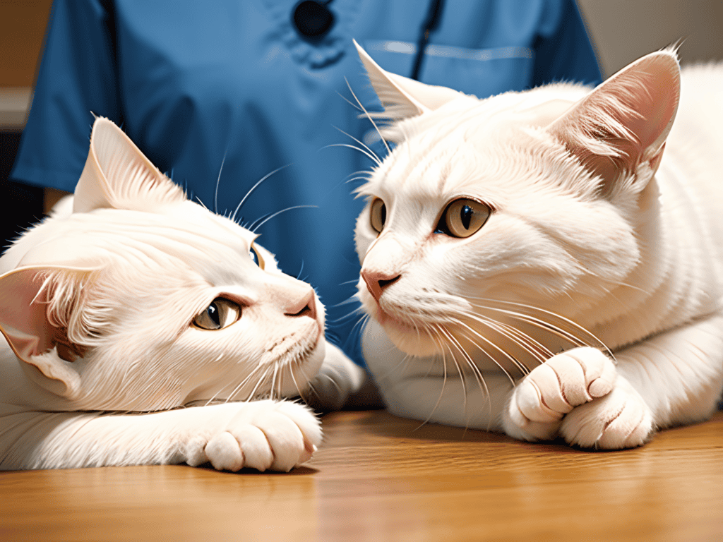 cats receiving eye treatment in a vet clinic