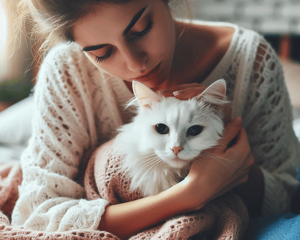 Lady taking care of sick cat