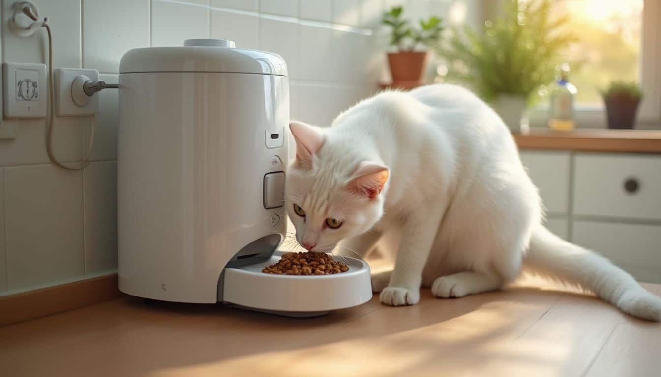 Cat eating from Auto-Food Dispenser