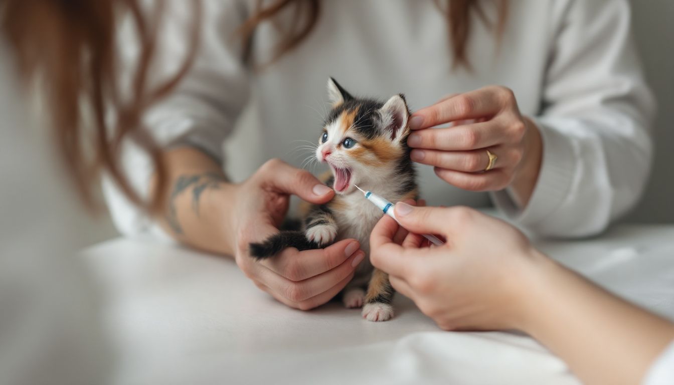 Vet deworming a kitten