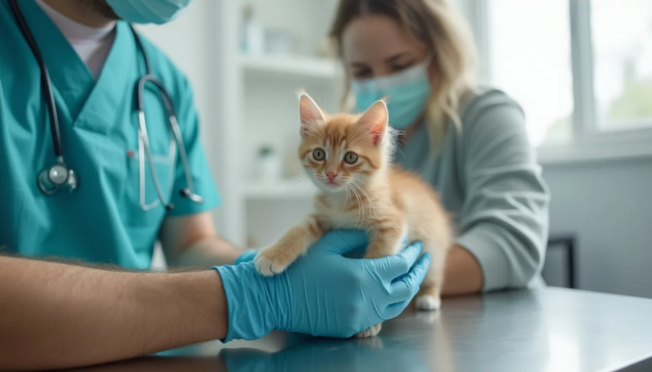 vet checking kitten for worms